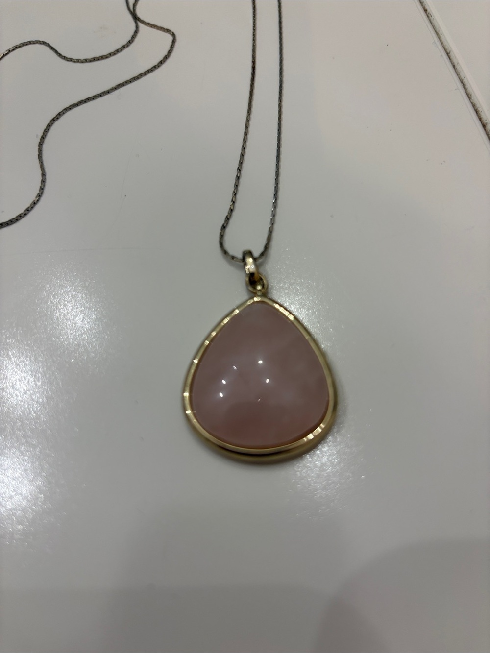 Loft Rose Quartz Y-Drop Teardrop Pendant Necklace in Pink and Gold - Picture 3 of 4